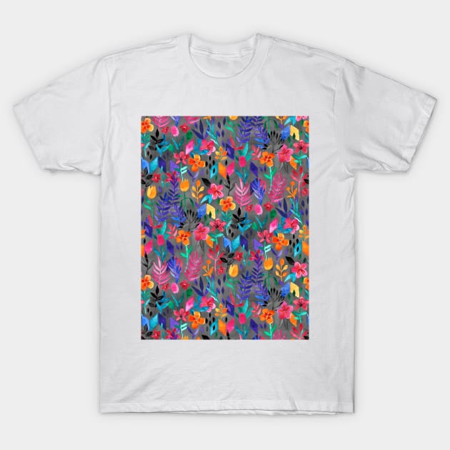 Popping Color Painted Floral on Grey T-Shirt by micklyn